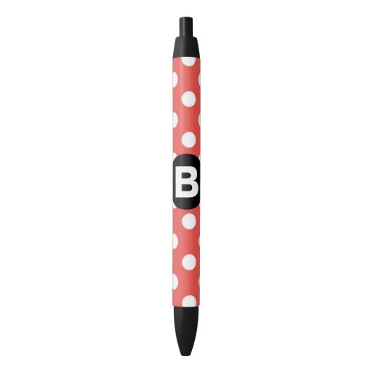 Red Polka Dot Pattern Black Monogram Kugelschreiber (Vorderseite Vertikal)