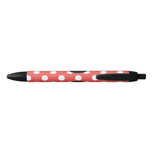 Red Polka Dot Pattern Black Monogram Kugelschreiber (Rückseite)