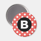 Red Polka Dot Pattern Black Monogram Magnet (Vorderseite/Rückseite)