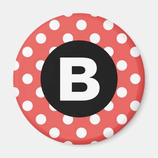 Red Polka Dot Pattern Black Monogram Magnet (Vorne)