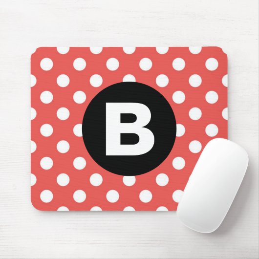Red Polka Dot Pattern Black Monogram Mousepad (Mit Mouse)