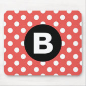 Red Polka Dot Pattern Black Monogram Mousepad (Vorne)