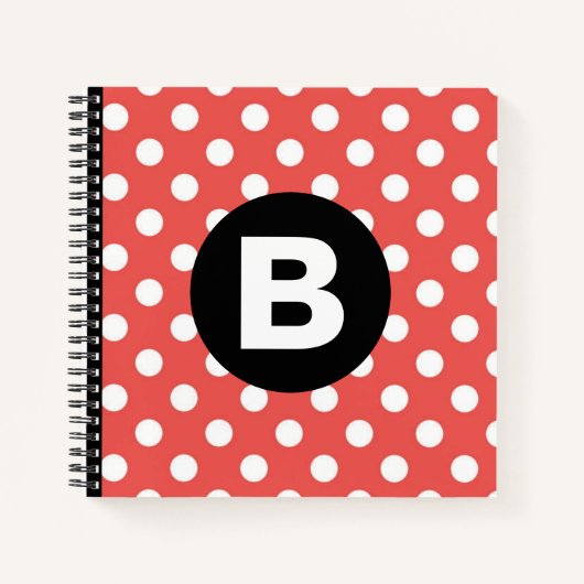 Red Polka Dot Pattern Black Monogram Notizblock (Vorderseite)
