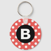 Red Polka Dot Pattern Black Monogram Schlüsselanhänger (Vorderseite)