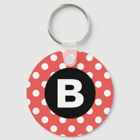 Red Polka Dot Pattern Black Monogram Schlüsselanhänger (Vorderseite)