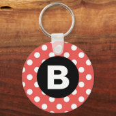 Red Polka Dot Pattern Black Monogram Schlüsselanhänger (Rückseite)