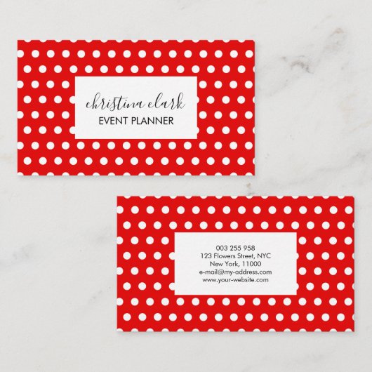 Red Polka Dot Pattern Fun Custom Personalisiert Visitenkarte (Vorne/Hinten)