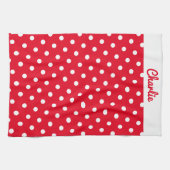 Red Polka Dot Pattern Stilvolle Personalisierte Kü Geschirrtuch (Horizontal)