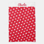 Red Polka Dot Pattern Stilvolle Personalisierte Kü Geschirrtuch (Vertikal)