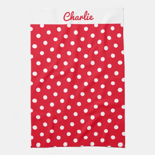Red Polka Dot Pattern Stilvolle Personalisierte Kü Geschirrtuch (Vertikal)