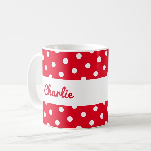 Red Polka Dot Pattern Stilvolle Personalisierte Kü Kaffeetasse (Vorderseite Links)