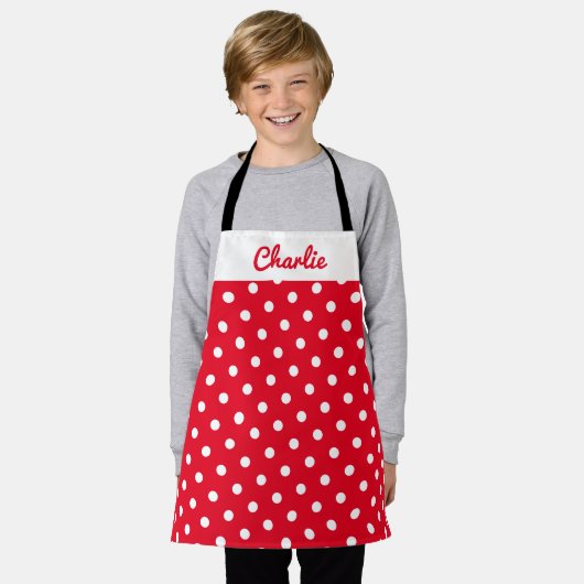 Red Polka Dot Pattern Stilvolle Personalisierte Kü Schürze (Getragen)