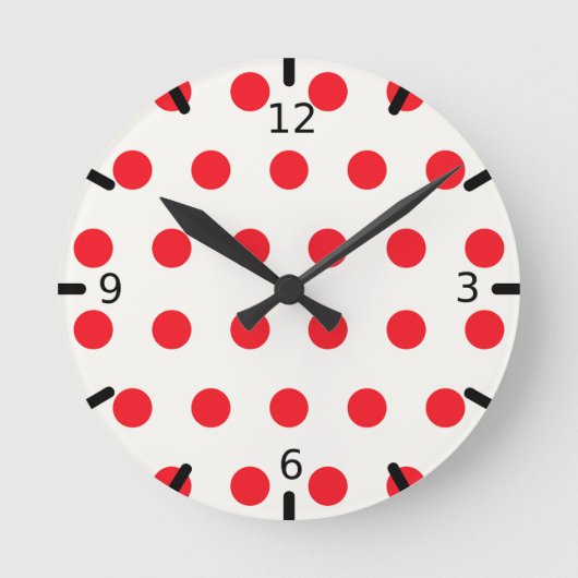 Red Polka Dot Retro Design Runde Wanduhr (Vorderseite)