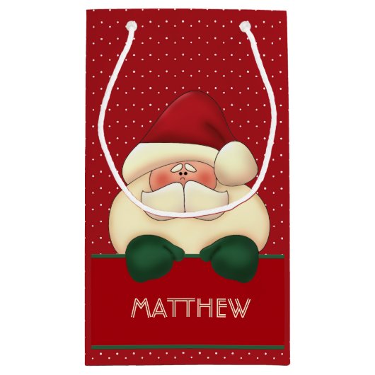 Red Polka Dot Santa mit Grünen Mitten und Name Kleine Geschenktüte (Rückseite)
