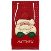 Red Polka Dot Santa mit Grünen Mitten und Name Kleine Geschenktüte (Vorderseite)