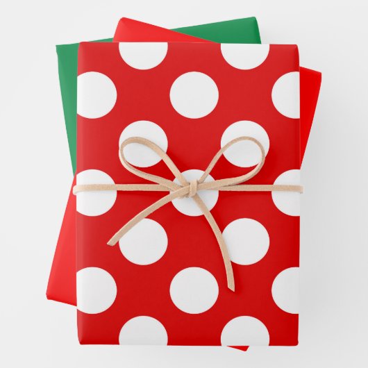 Red Polka Dot Solid Green Holiday Geschenkpapier Set (Beispiel)