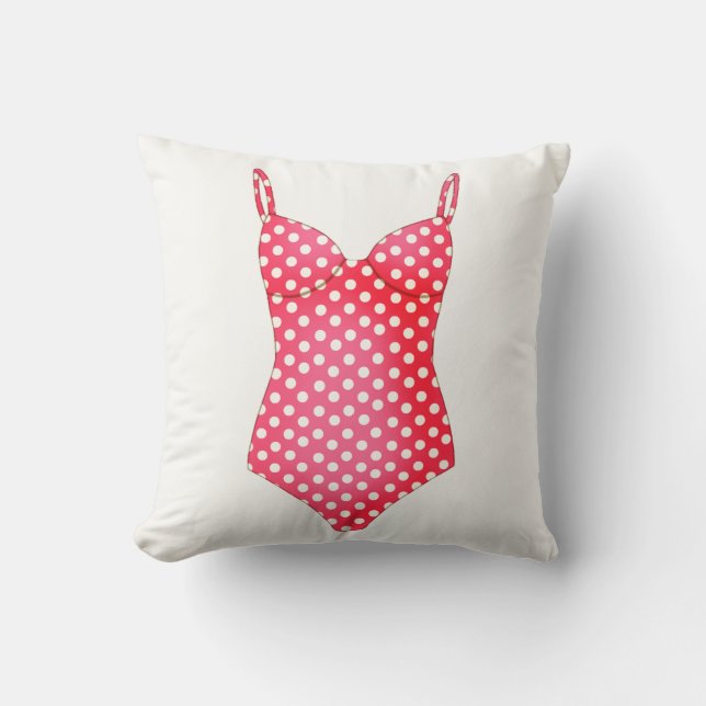 Red Polka Dot Swimsuit Throw Kissen (Vorderseite)