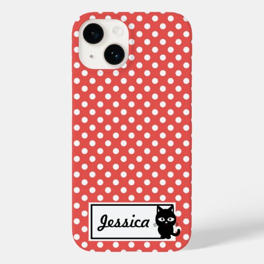 Red Polka Dot und Black Cat Personalisiert Case-Mate iPhone Hülle (Rückseite)