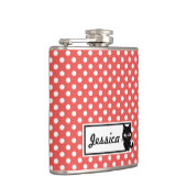 Red Polka Dot und Black Cat Personalisiert Flachmann (Rechts)