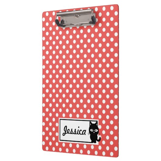 Red Polka Dot und Black Cat Personalisiert Klemmbrett (Links)
