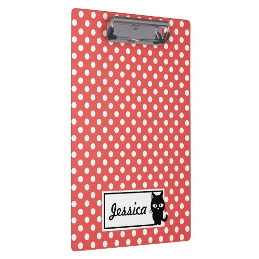 Red Polka Dot und Black Cat Personalisiert Klemmbrett (Rechts)