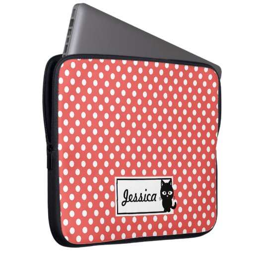Red Polka Dot und Black Cat Personalisiert Laptopschutzhülle (Vorne Rechts)