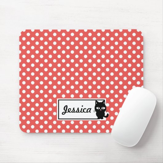 Red Polka Dot und Black Cat Personalisiert Mousepad (Mit Mouse)