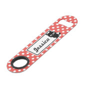 Red Polka Dot und Black Cat Personalisiert Speed Flaschenöffner (Vorderseite Schrägansicht)
