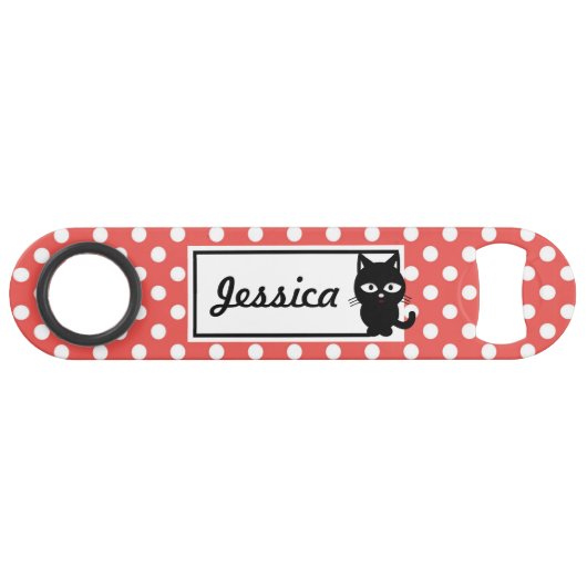 Red Polka Dot und Black Cat Personalisiert Speed Flaschenöffner (Vorderseite (Horizontal))