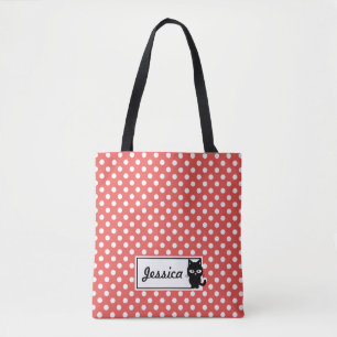 Red Polka Dot und Black Cat Personalisiert Tasche