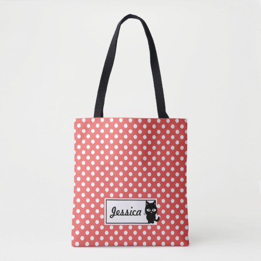 Red Polka Dot und Black Cat Personalisiert Tasche (Vorderseite)