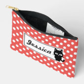 Red Polka Dot und Black Cat Personalisiert Zubehörtasche (Offen)