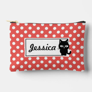 Red Polka Dot und Black Cat Personalisiert Zubehörtasche