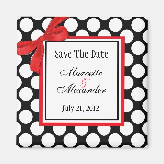 Red Polka Dot Wedding speichern das Datum Magnet (Vorne)