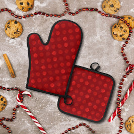 Red Polka Dots Abstrakt Moderne Elegante Weihnacht Ofenhandschuh & Topflappen-Set
