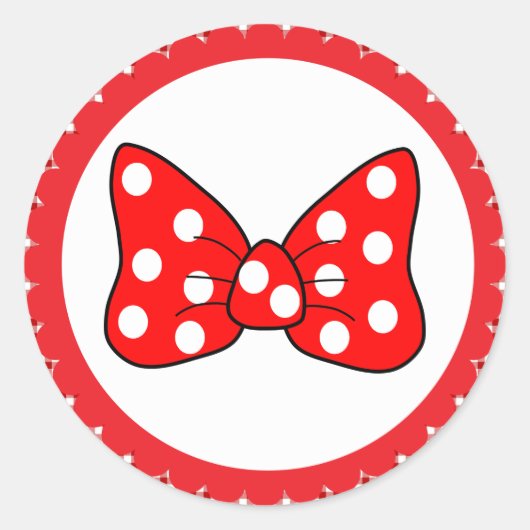 Red Polka Dots Bow auf weißem Hintergrund Classic Runder Aufkleber (Vorderseite)
