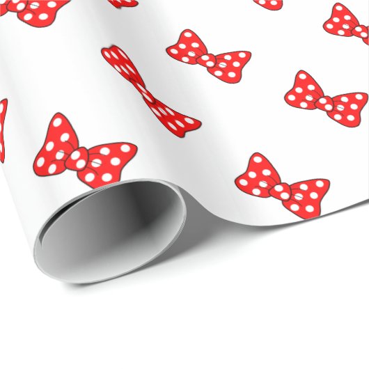 Red Polka Dots Bows auf weißem Hintergrund Geschenkpapier (Rolleneckpunkt)