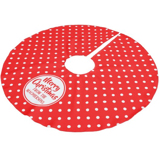 Red Polka Dots Christmas Tree Skirt Polyester Weihnachtsbaumdecke (Schrägansicht)