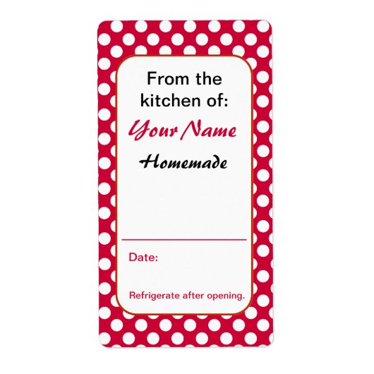 Red Polka Dots Custom Kitchen Baking Canning Label (Vorne)