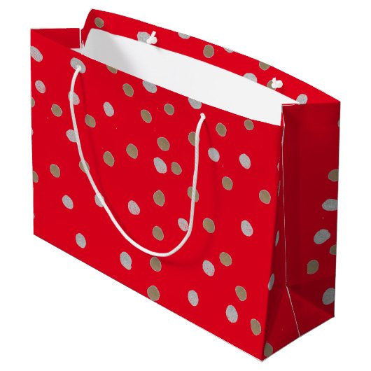 Red Polka Dots Große Geschenktüte (Rückseite Schrägansicht)