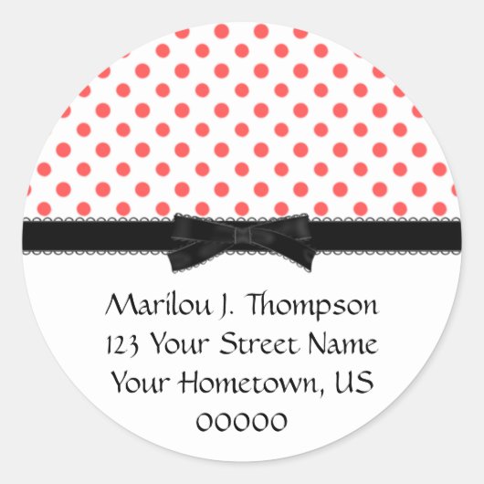 Red Polka Dots mit Black Bow Address Stickers (Vorderseite)