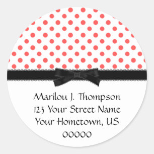 Red Polka Dots mit Black Bow Address Stickers