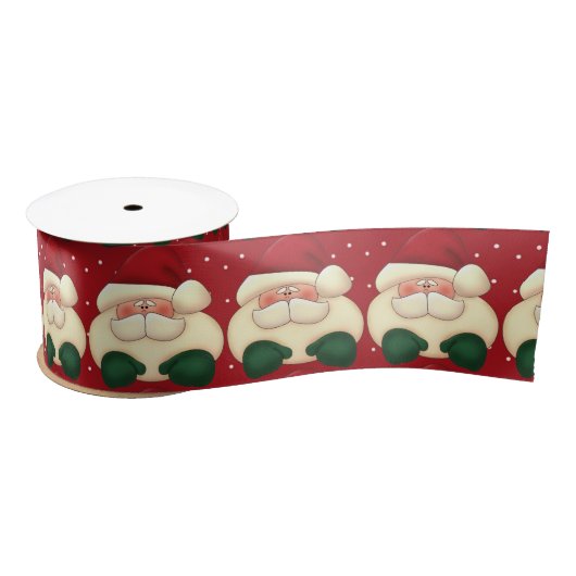 Red Polka Dots mit Cartoon Santa Satinband (Spule)