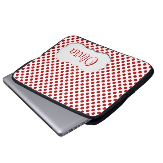 Red Polka Dots mit Namen Laptopschutzhülle (Vorne Knopf)