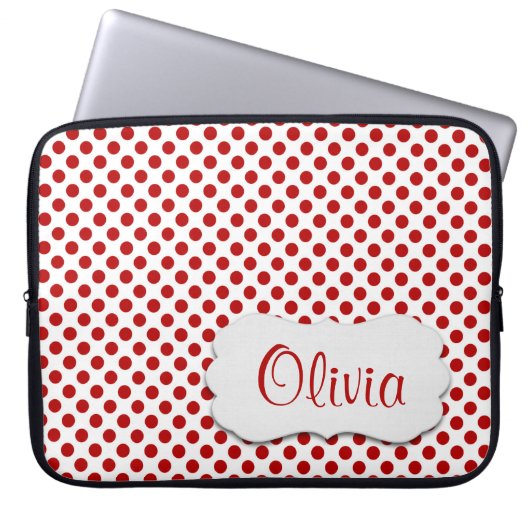 Red Polka Dots mit Namen Laptopschutzhülle (Vorderseite)