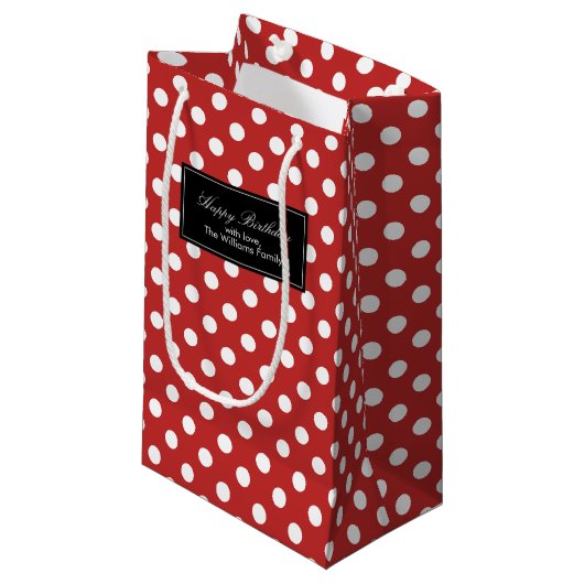 Red Polka Dots Muster Kleine Geschenktüte (Vorderseite Schrägansicht)