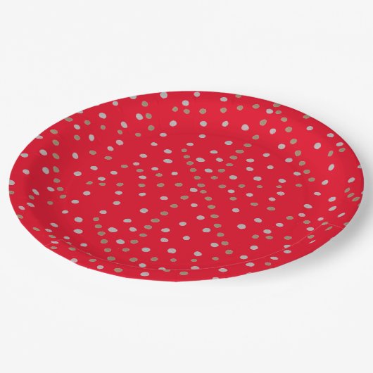 Red Polka Dots Pappteller (Schrägansicht)