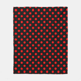 Red Polka Dots Pattern on Black Background Fleecedecke