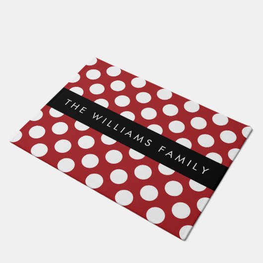 Red Polka Dots, Polka Dot Pattern, Ihr Name Fußmatte (Schrägansicht)