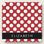 Red Polka Dots, Polka Dot Pattern, Ihr Name Getränkeuntersetzer (Vorderseite)
